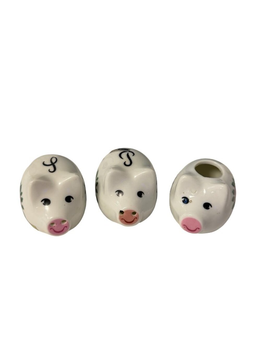 Vintage Pig Salt Pepper Shakers Toothpick Holder Set Floral Ceramic Taiwan